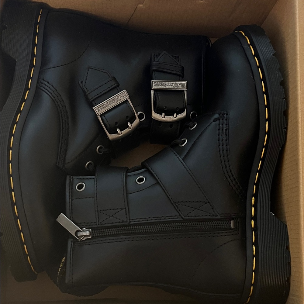 Dr. Martens Black Leather Buckle Boots